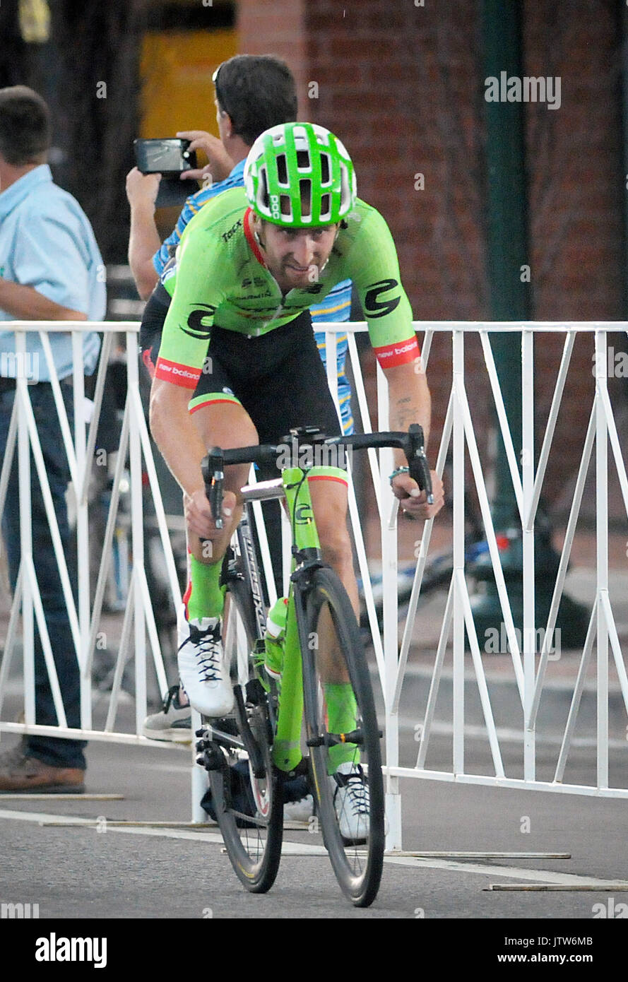 Colorado Springs, Colorado, USA. 10th Aug, 2017. Colorado Springs, Colorado, U.S. - Cannondale Drapac rider, Taylor Phinney, attempts a solo breakaway during the opening stage of the inaugural Colorado Classic cycling race, Colorado Springs, Colorado. Credit: Cal Sport Media/Alamy Live News Stock Photo