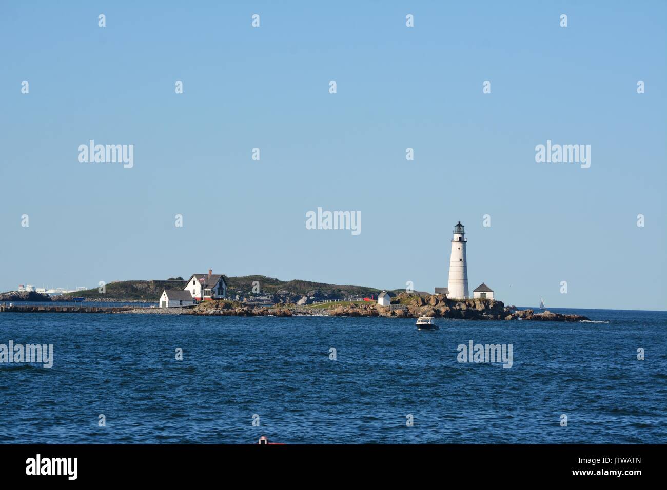 The historic Boston Light on Little Brewster Island in Boston Harbor ...