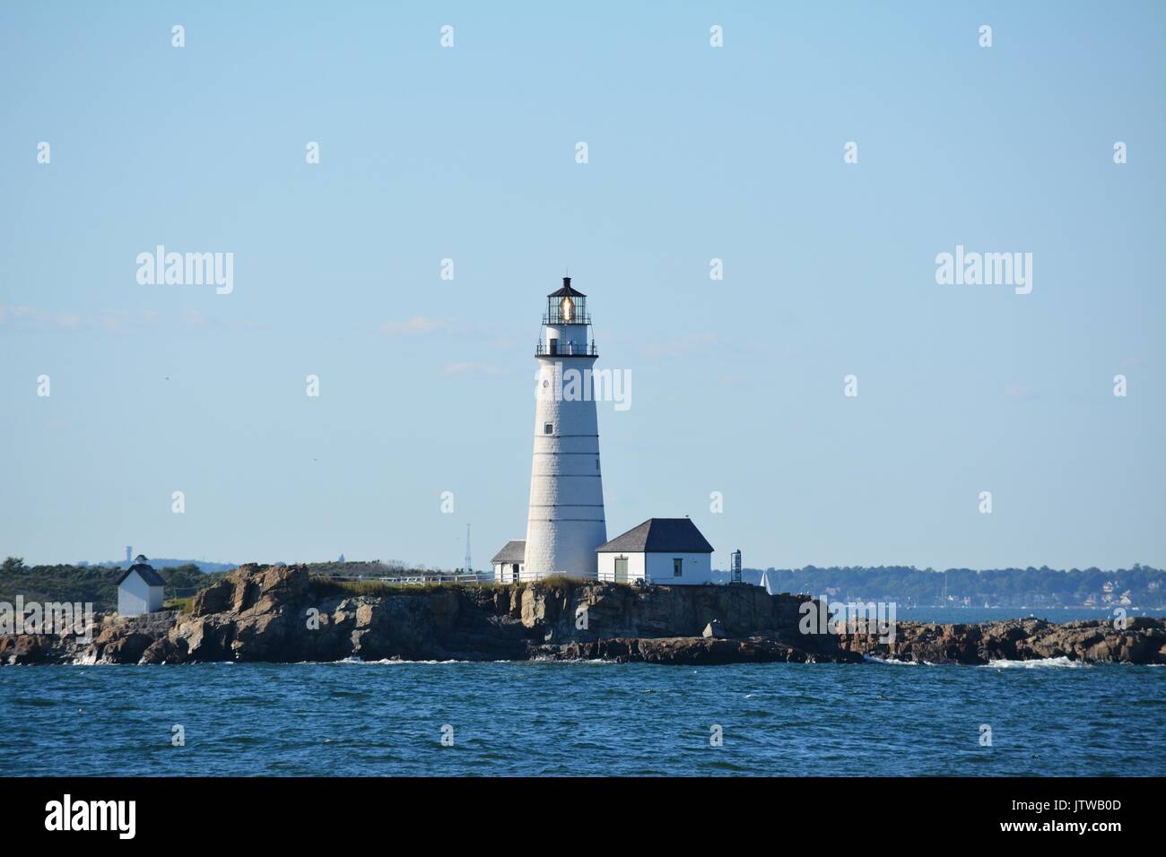 The historic Boston Light on Little Brewster Island in Boston Harbor ...