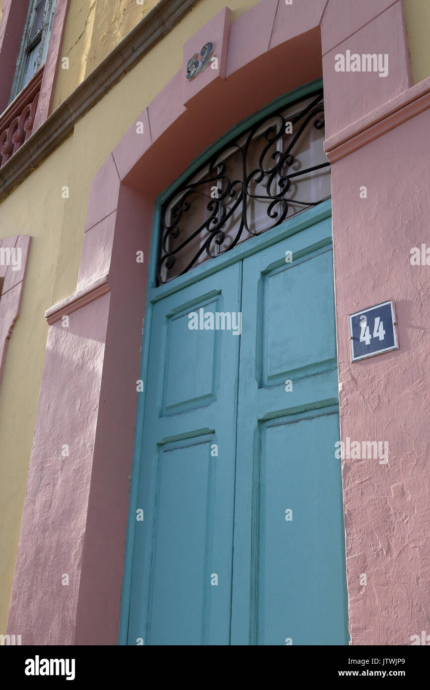 Street number 44 on a light blue door in Santa Cruz de Tenerife