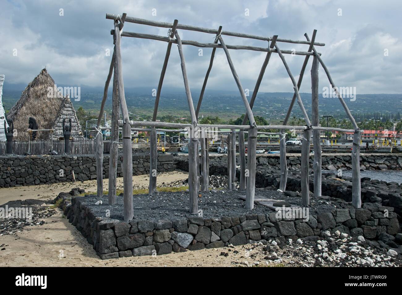 Reconstructed historic structures in downtown Kailua Kona, Hawaii Stock Photo