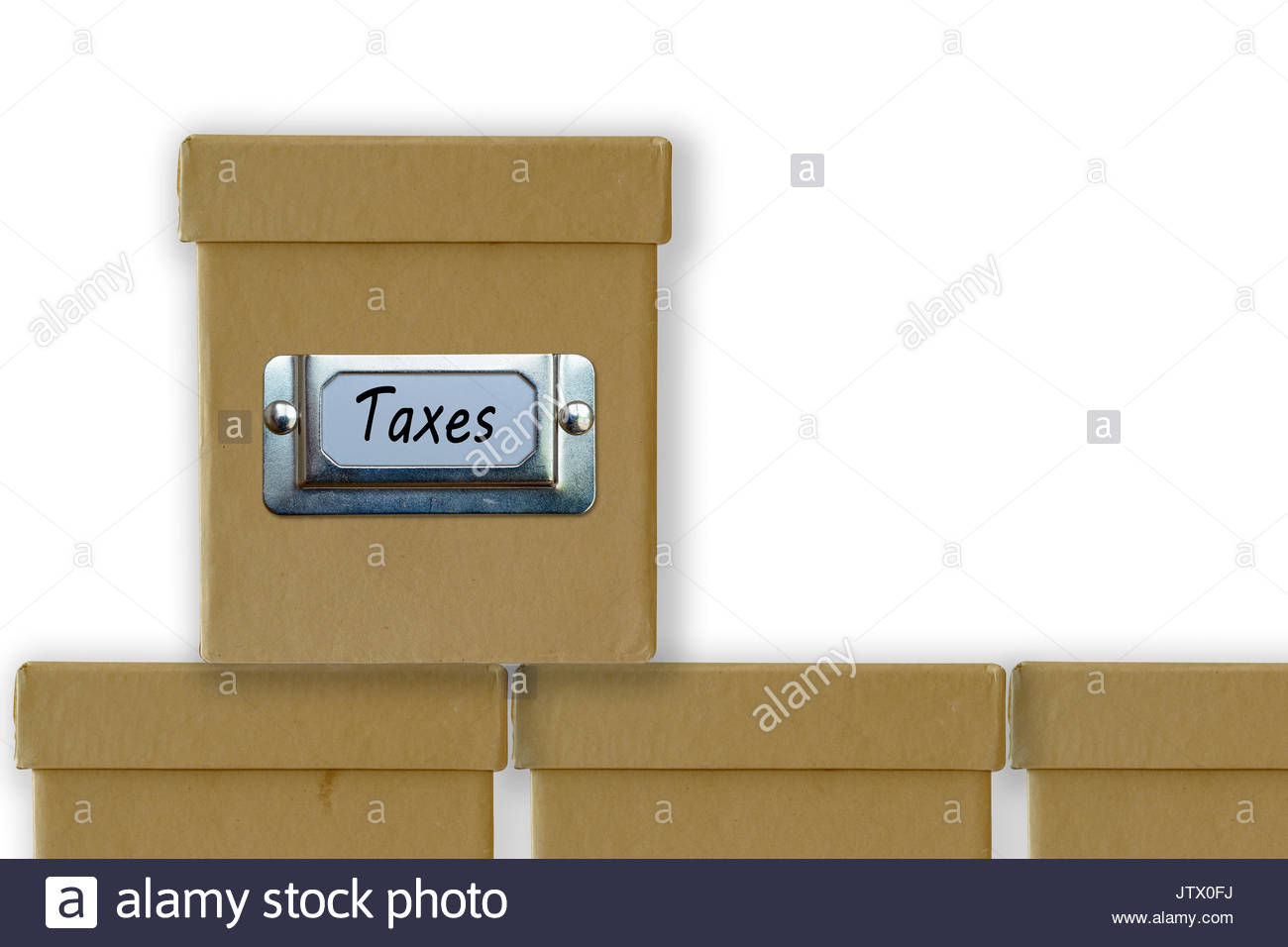 Taxes label on filing box, Blandford, Dorset, England, UK Stock Photo 153005878 Alamy