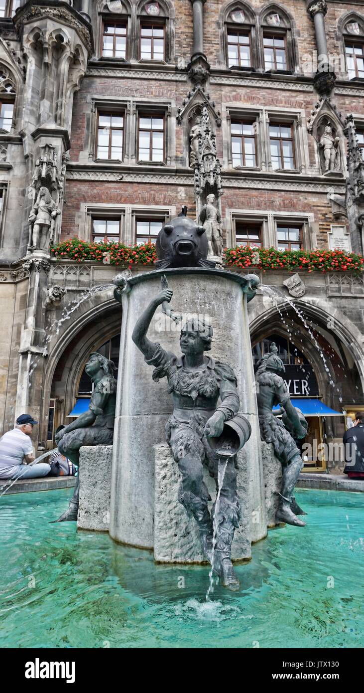 The Fish Fountain (Fischbrunnen) at the northeast corner of Marienplatz in Munich, Germany Stock Photo