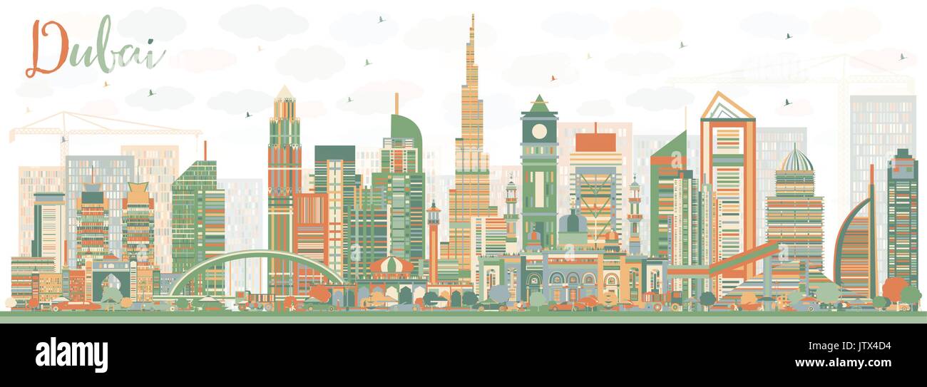 Dubai Color Vector Abstract Dubai UAE Skyline with Color Buildings. Vector Illustration ...