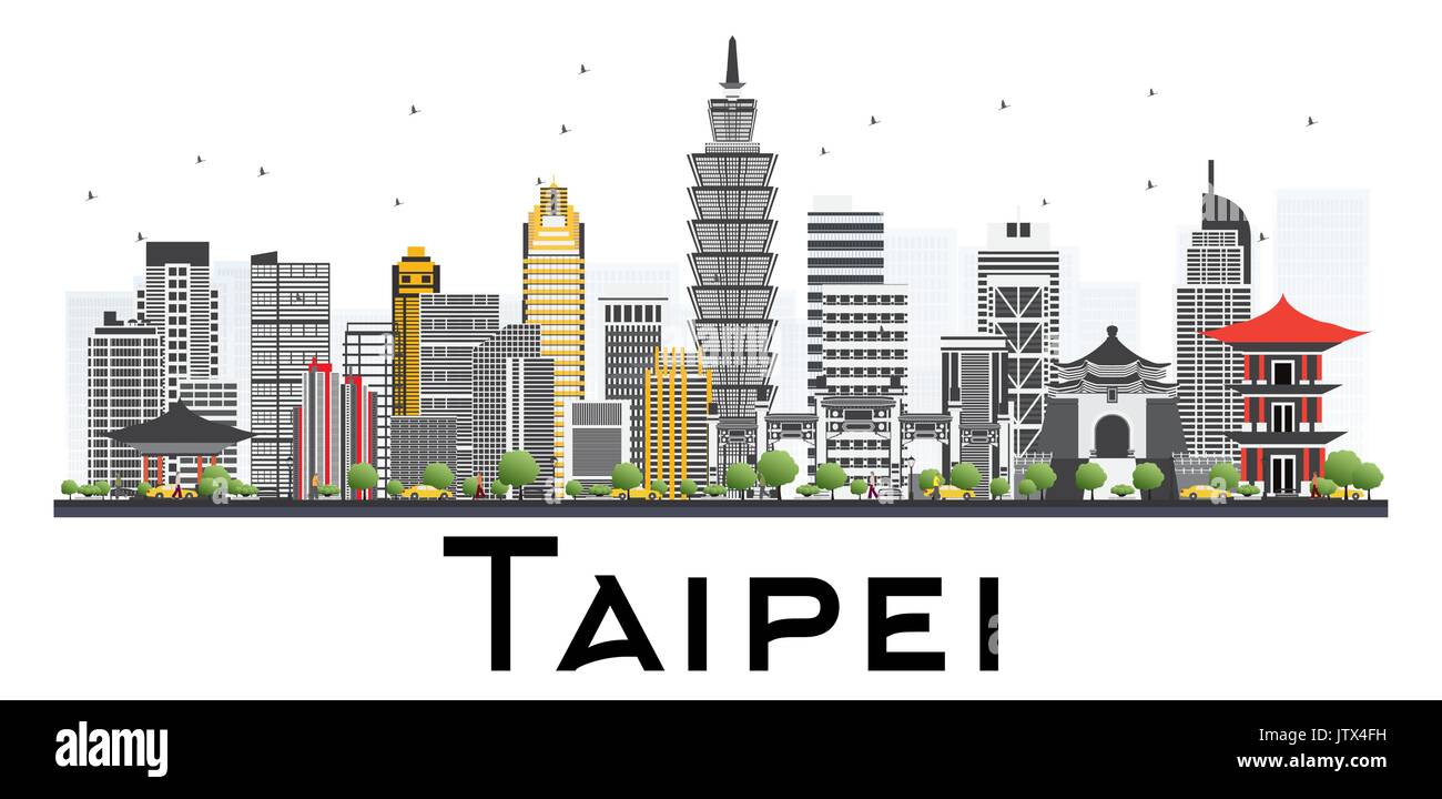 Taipei Taiwan Skyline with Gray Buildings Isolated on White Background. Vector Illustration. Business Travel and Tourism Concept. Stock Vector