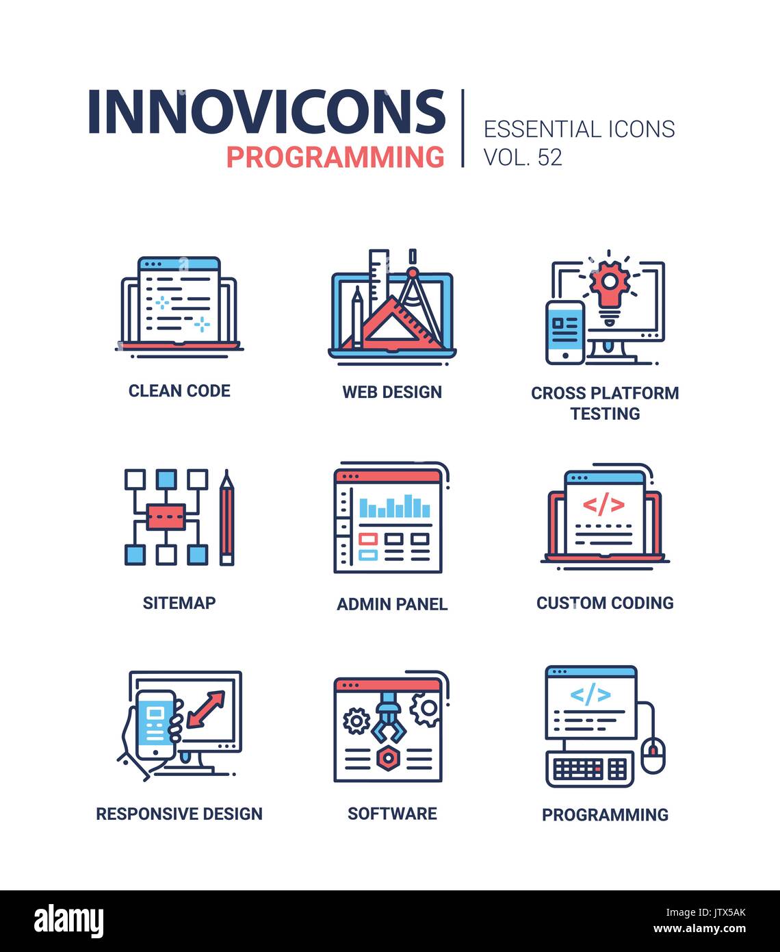 Programming - modern vector line design icons set. Stock Vector