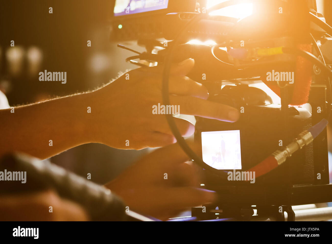 Filming with professional camer, Film Crew Stock Photo Alamy