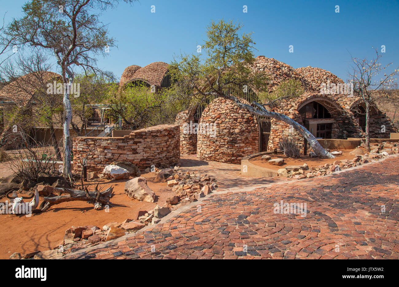 The innovative  Mapungubwe Museum and Interpretive Centre with its rock covered domes in the Mapungubwe National Park houses priceless artifacts of an Stock Photo