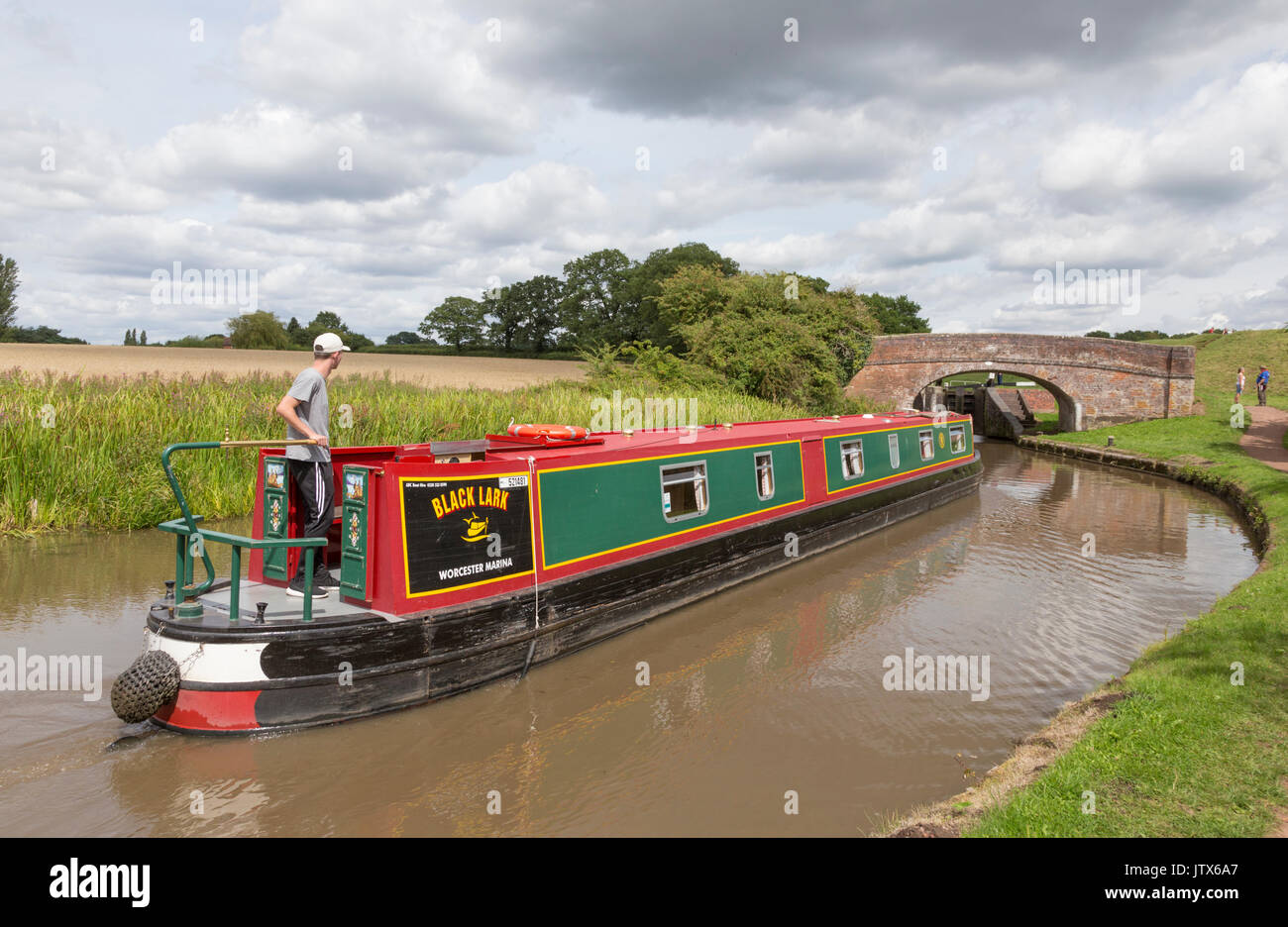 Boating on the Worcester & Birmingham Canal near Tardebigge, Worcestershire, England, UK Stock Photo