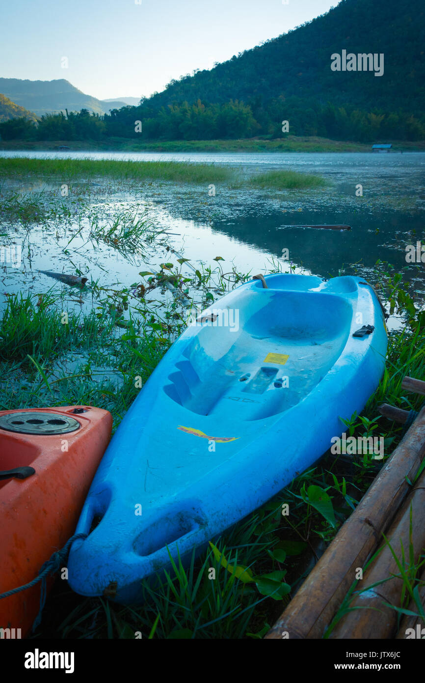 Kayaks on the lake Stock Photo