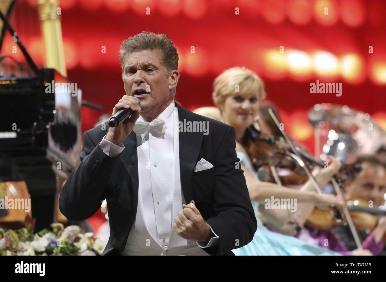 David Hasselhoff joins Andre Rieu on stage live from Vrifthof Square, in Maastricht, as part of his 30th Anniversary with the Johann Strauss Orchestra  Featuring: David Hasselhoff Where: Maastricht, Netherlands When: 09 Jul 2017 Credit: WENN.com  **Only available for publication in UK, USA, Germany, Austria, Switzerland** Stock Photo