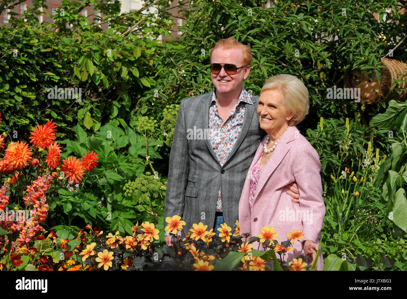 Chris Evans, English presenter, businessman and producer for radio and television with Mary Berry, British food writer and television presenter. Stock Photo