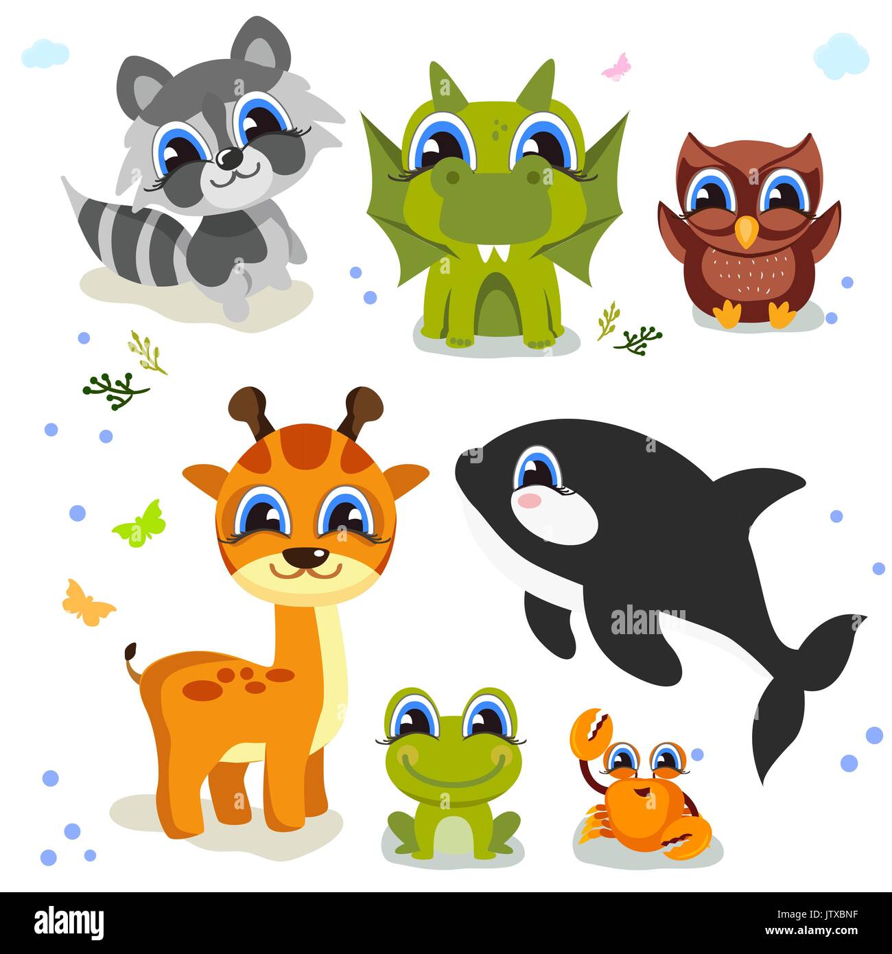 Set of cute animals isolated on white background. fauna of the world ...