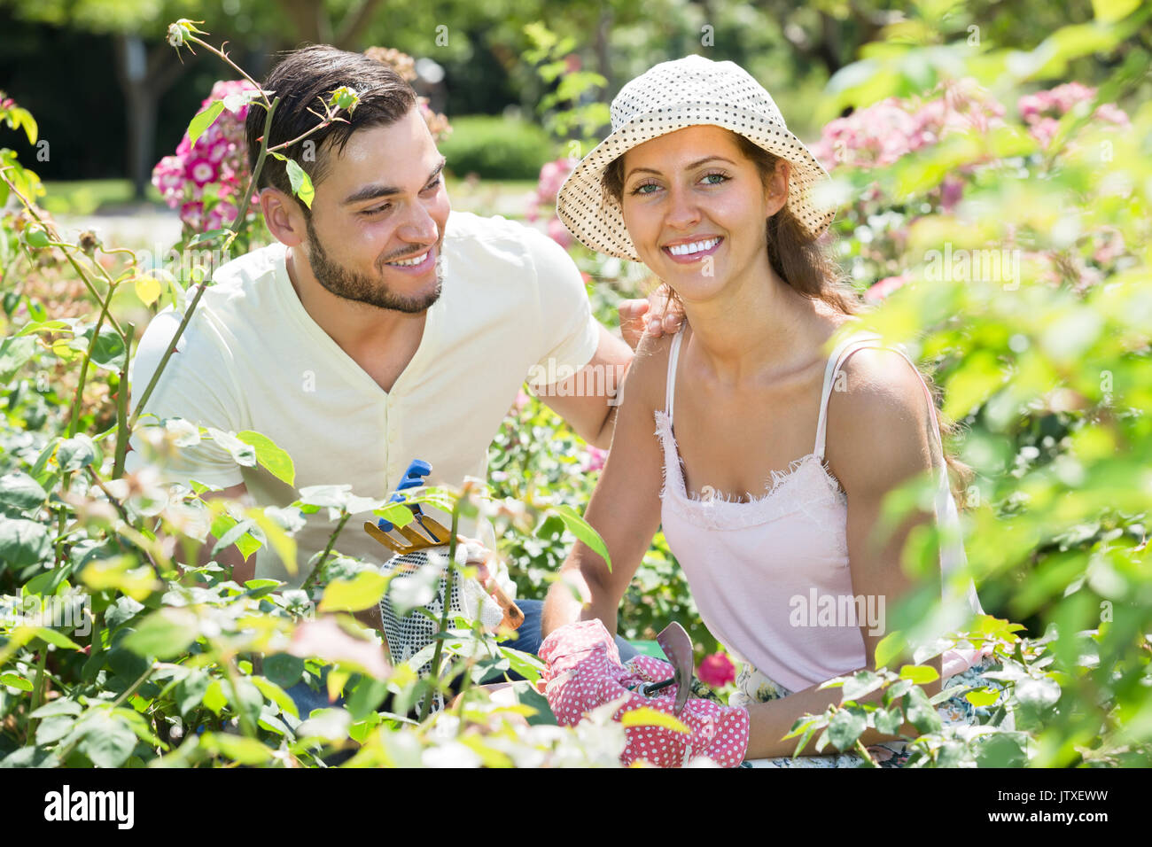 Gardener couple house tree hi-res stock photography and images - Alamy