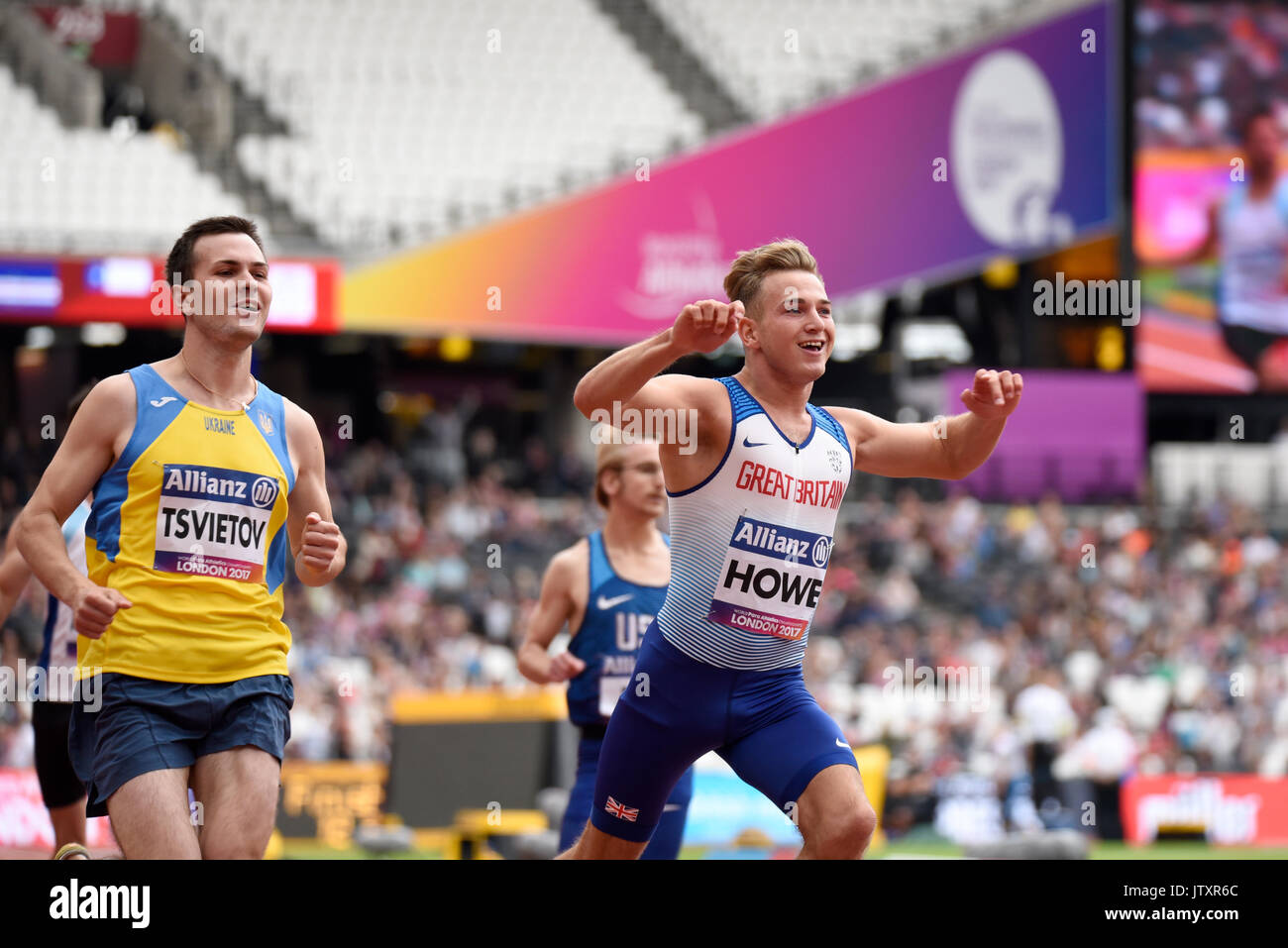 British athlete Jordan Howe winning gold in the 100m T35 final in the