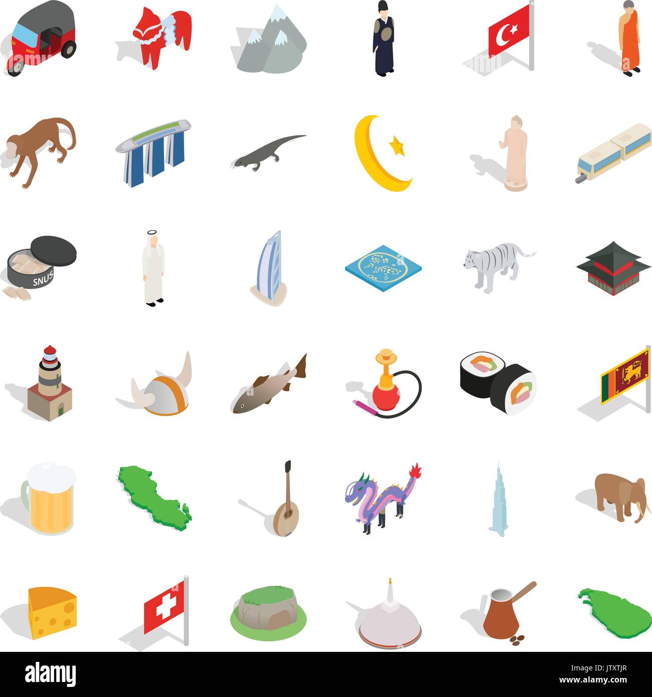 World landmark icons set, isometric style Stock Vector