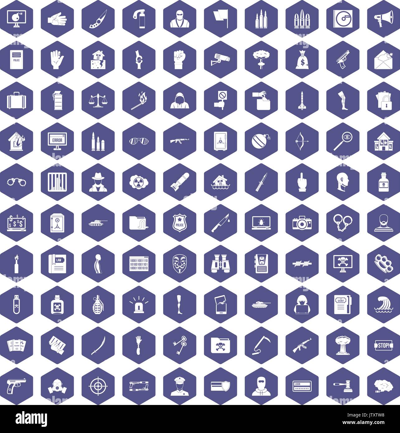 100 violation icons hexagon purple Stock Vector
