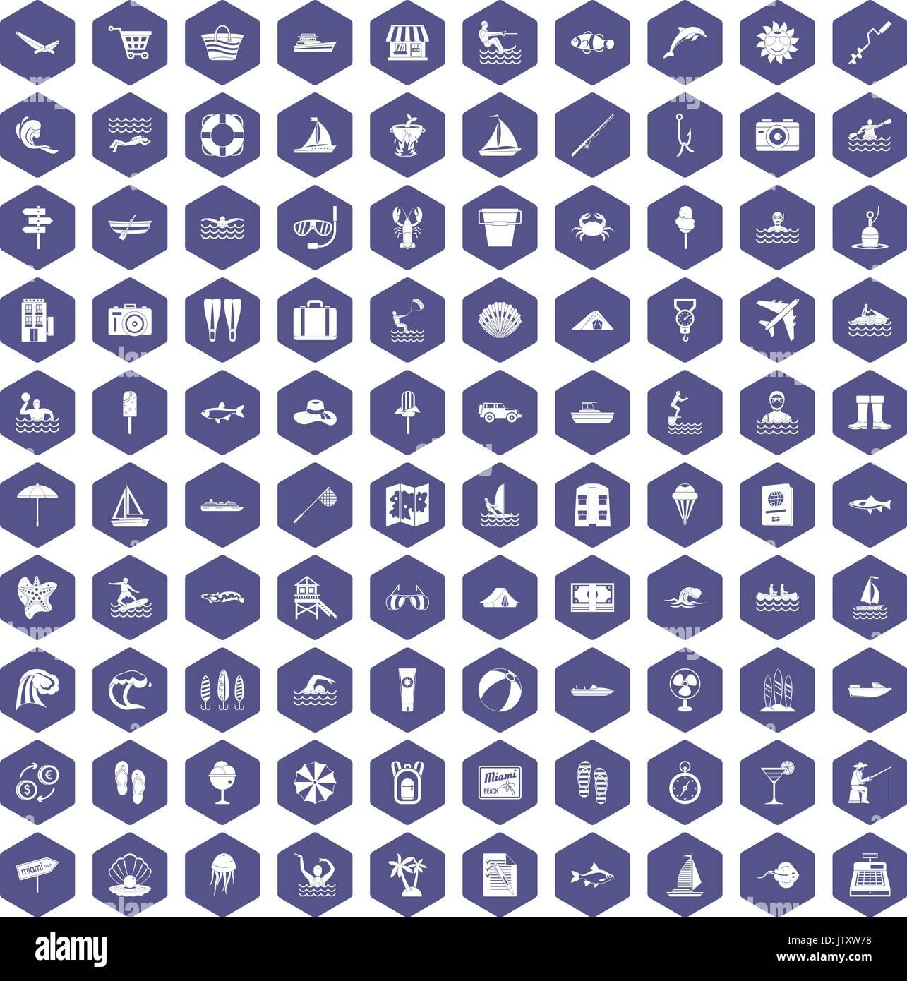 100 water recreation icons hexagon purple Stock Vector Image & Art - Alamy