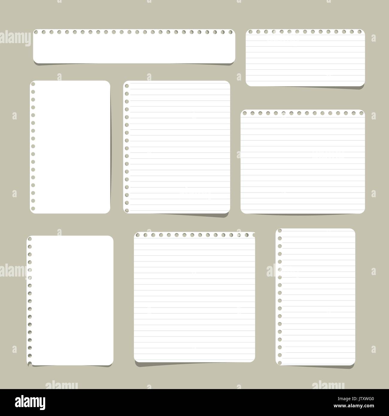 Set of different size ruled and blank note, notebook, copybook paper ...