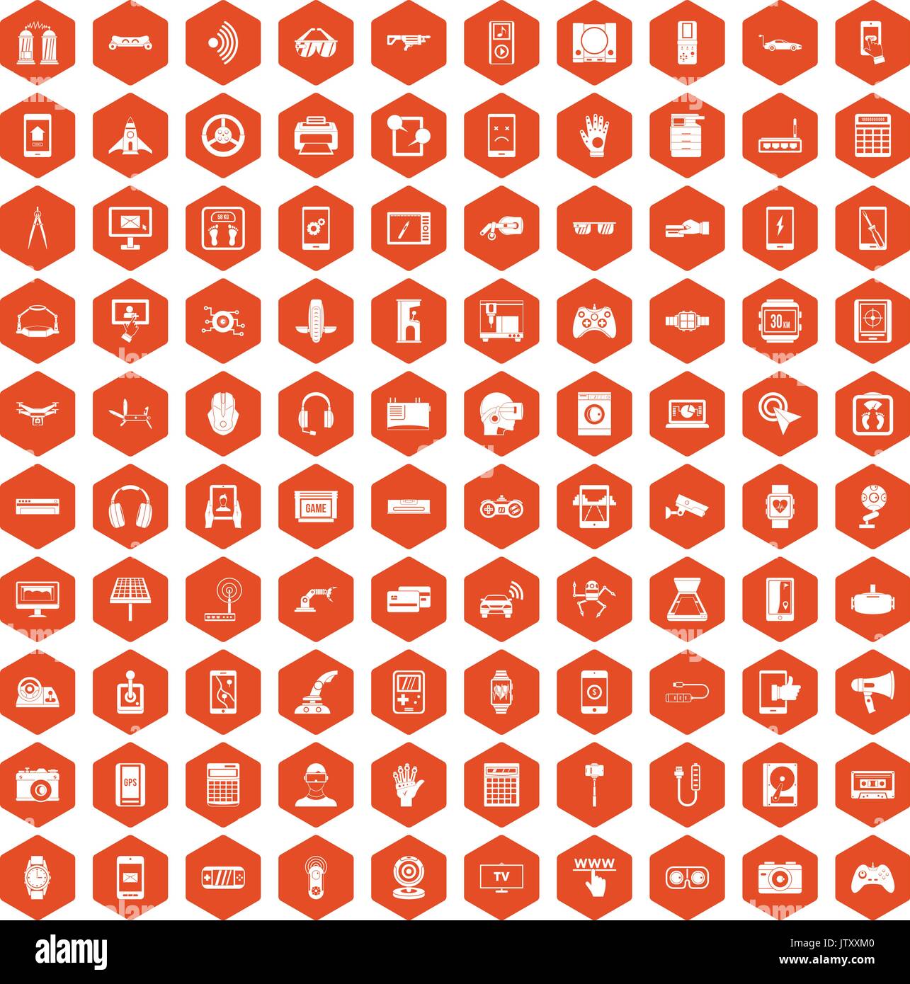 100 adjustment icons hexagon orange Stock Vector