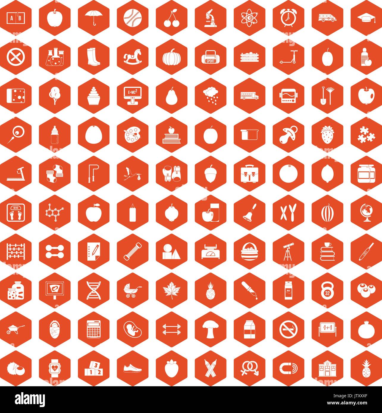 100 apple icons hexagon orange Stock Vector