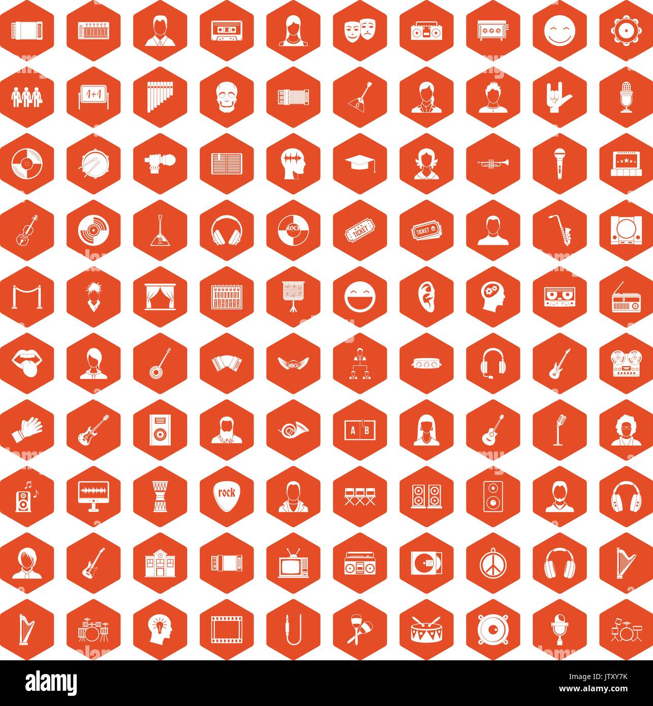 100 audience icons hexagon orange Stock Vector