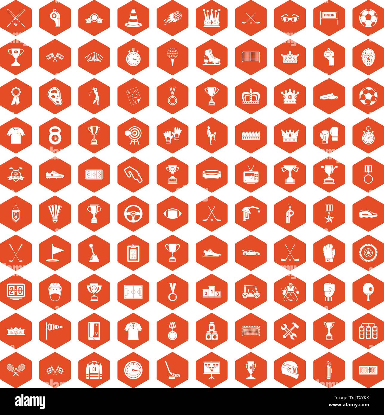 100 awards icons hexagon orange Stock Vector