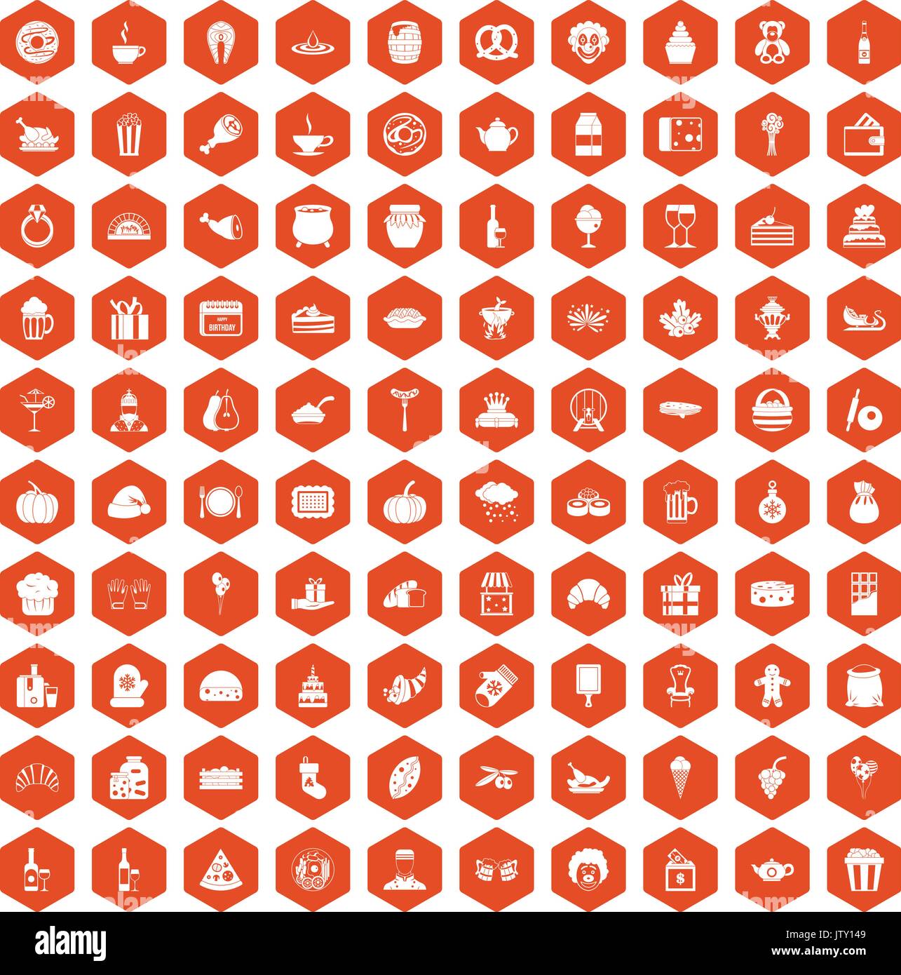 100 bounty icons hexagon orange Stock Vector