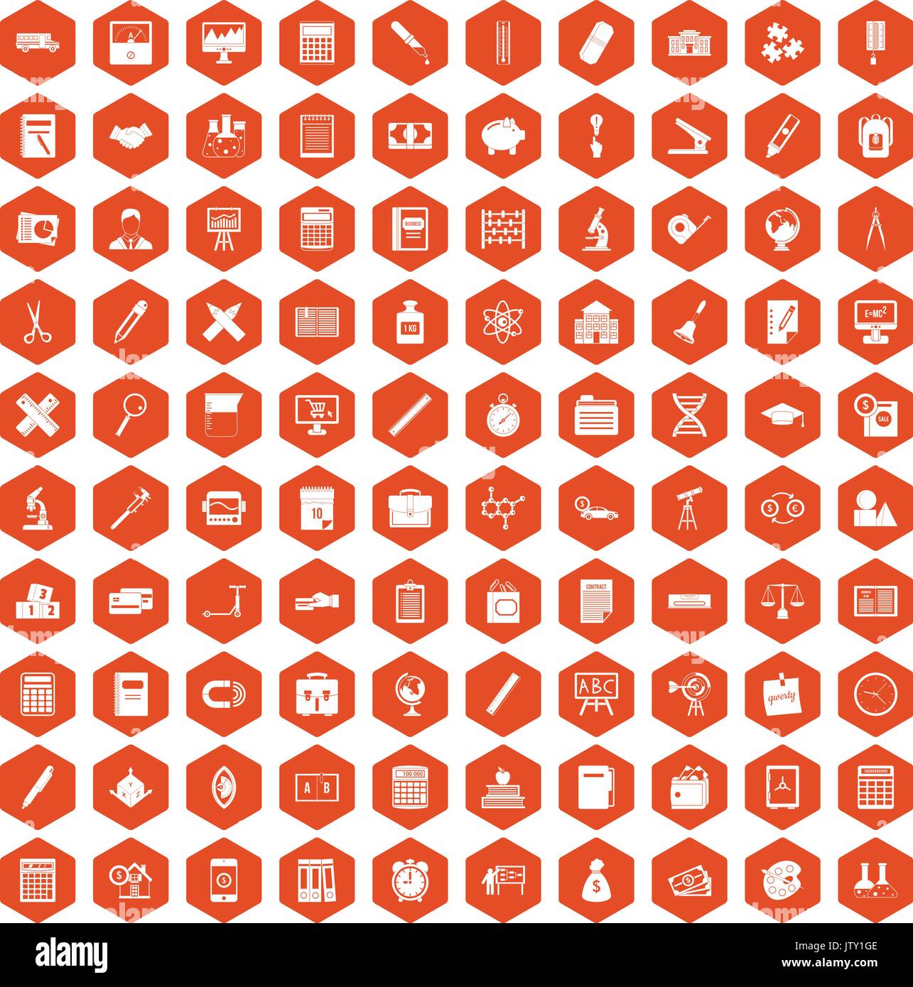 100 calculator icons hexagon orange Stock Vector