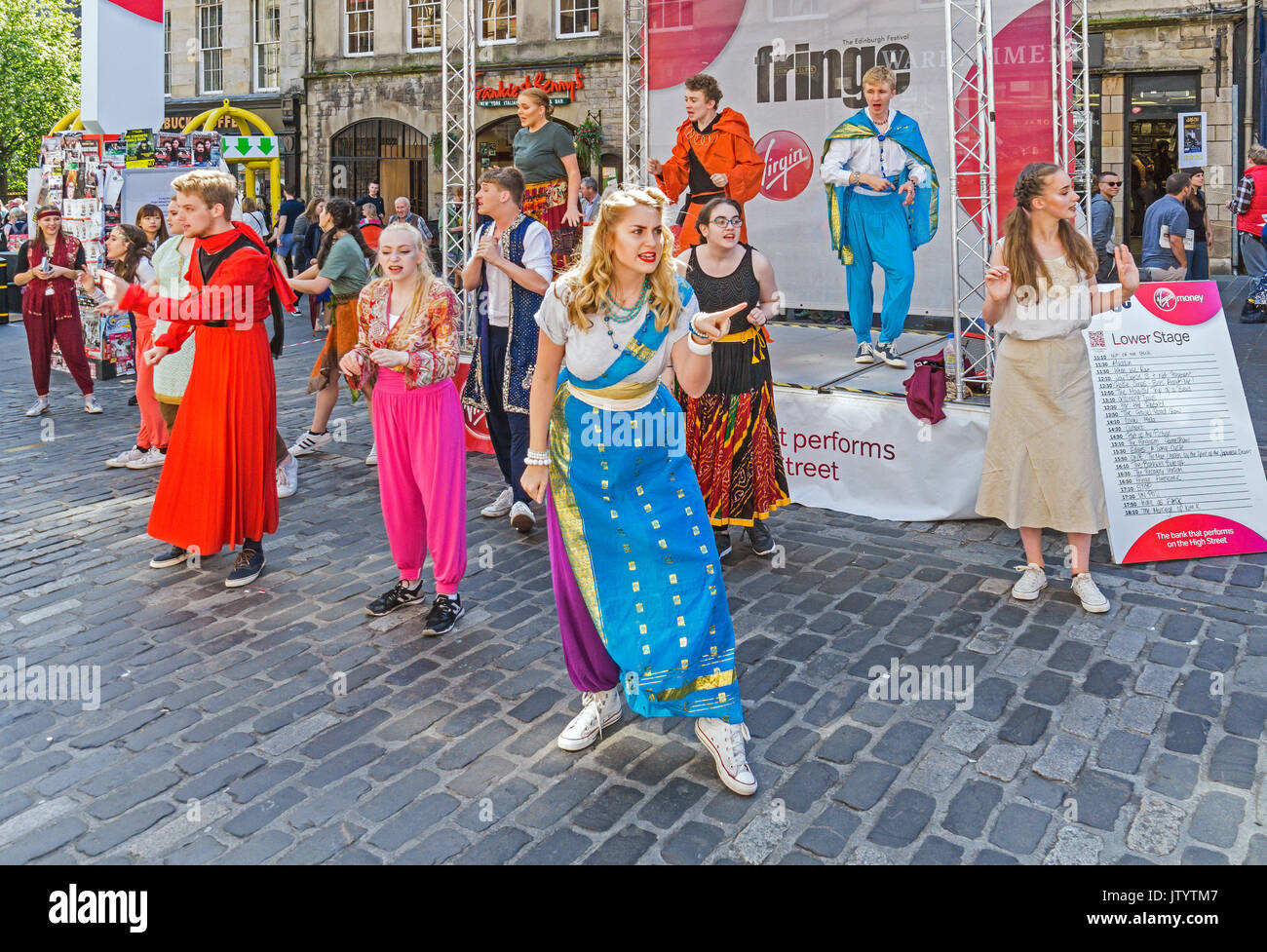 Artistic group Aladdin performing at Edinburgh Festival Fringe 2017 in the High Street of the Royal Mile Edinburgh Scotland UK Stock Photo