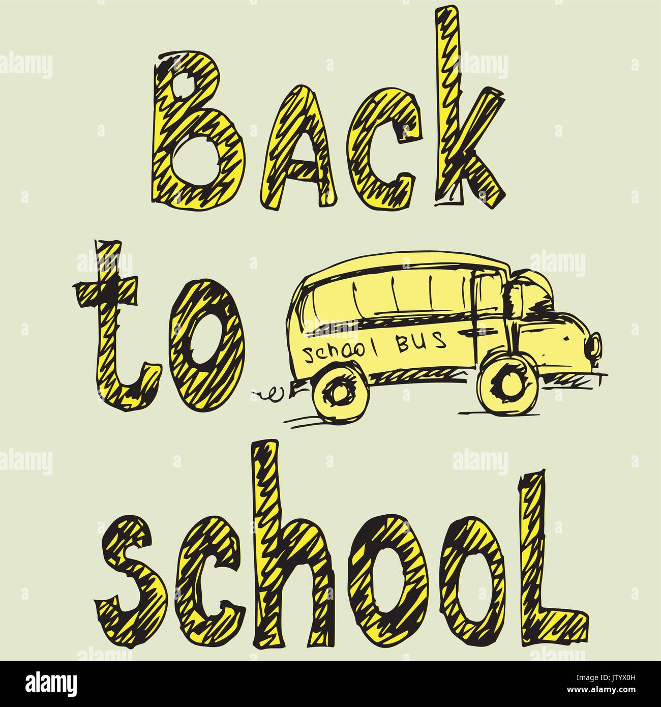 Words Back to School and school bus, painted hands, vector illustration Stock Vector
