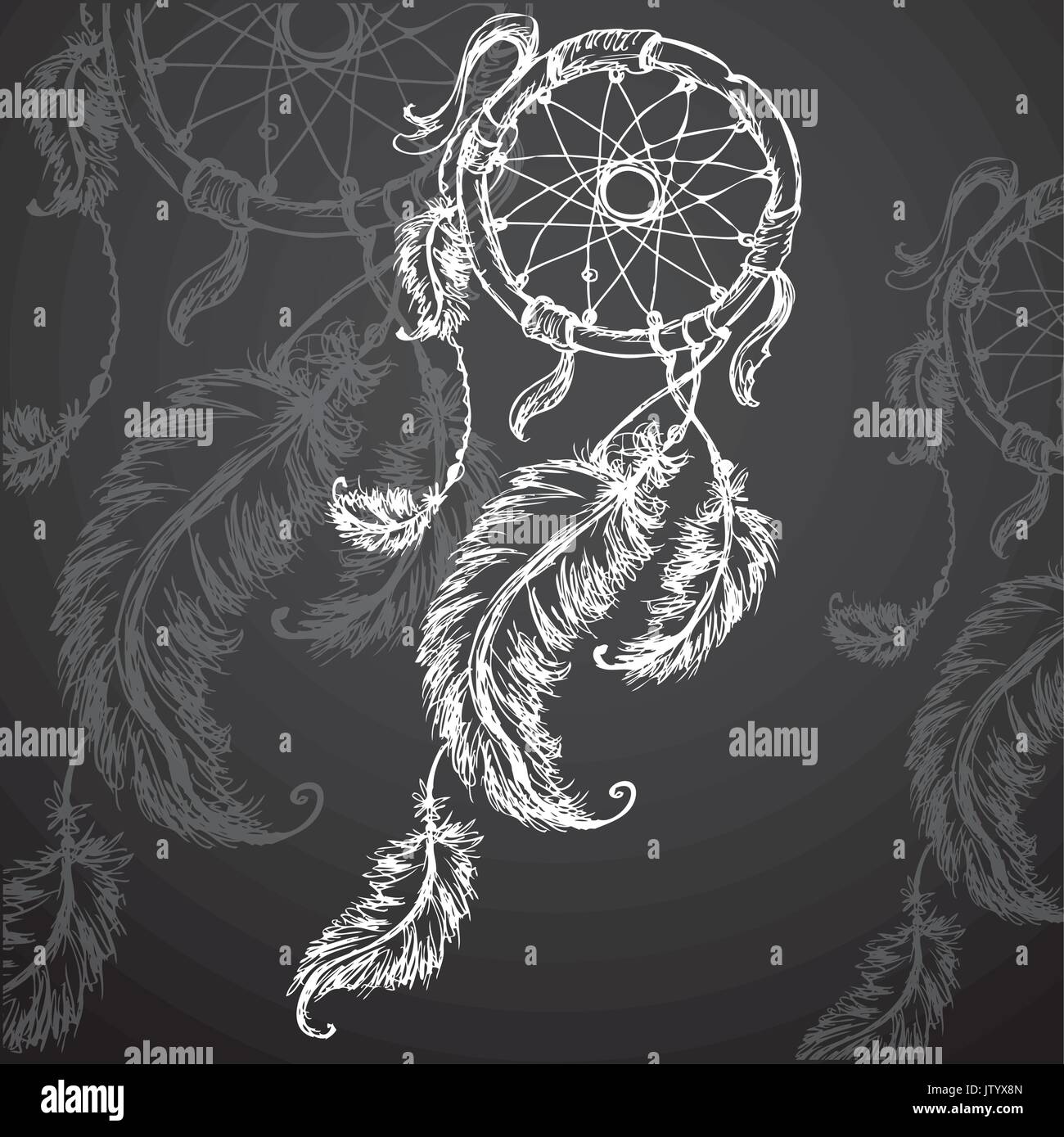 Dreamcatcher, feathers and beads on black background. Native american ...