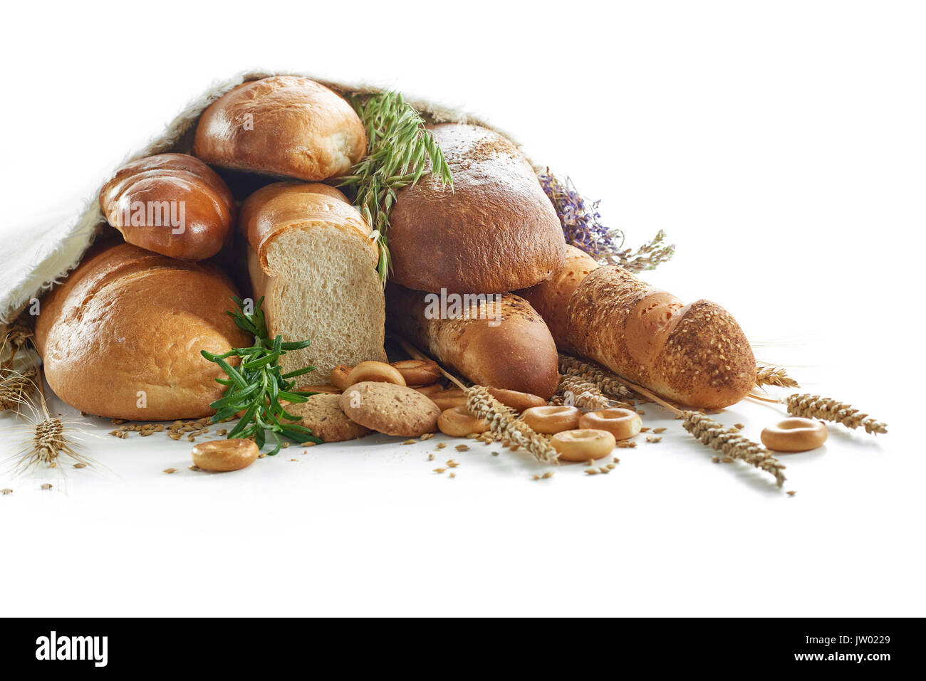 Assorted breads isolated on white Stock Photo - Alamy