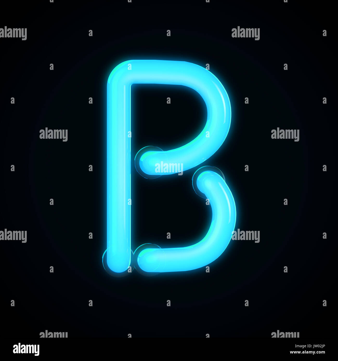 Blue neon glowing light letter B capital letter. 3D rendering Stock Photo