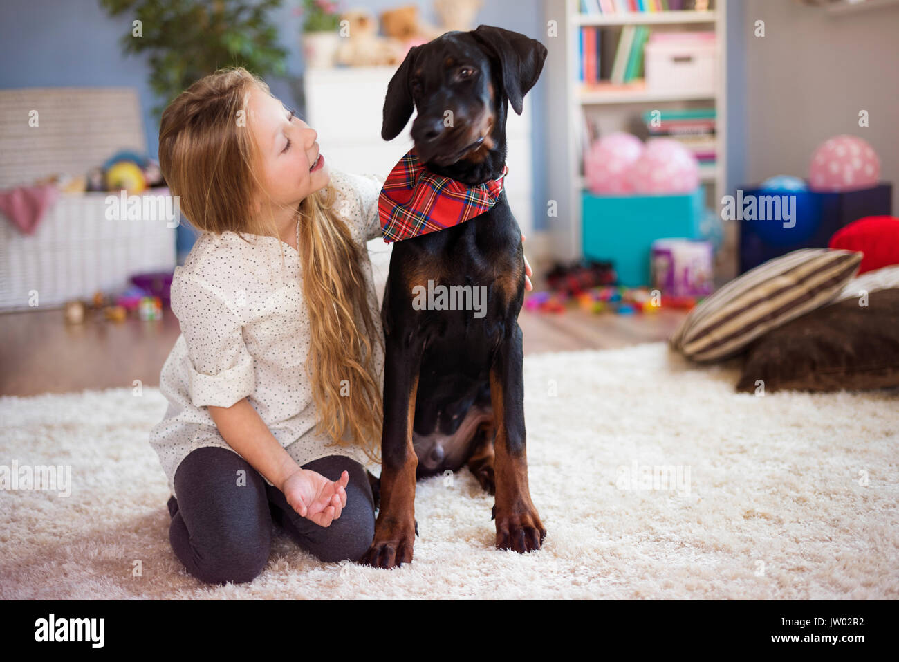 Spending time with dog at home Stock Photo