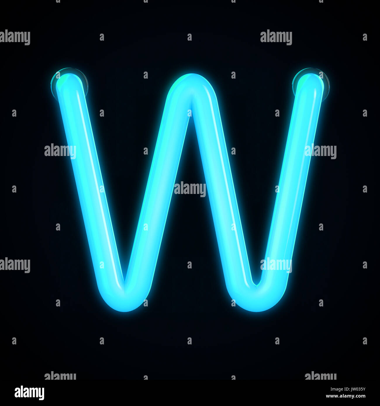 Blue neon glowing light letter W capital letter. 3D rendering Stock Photo