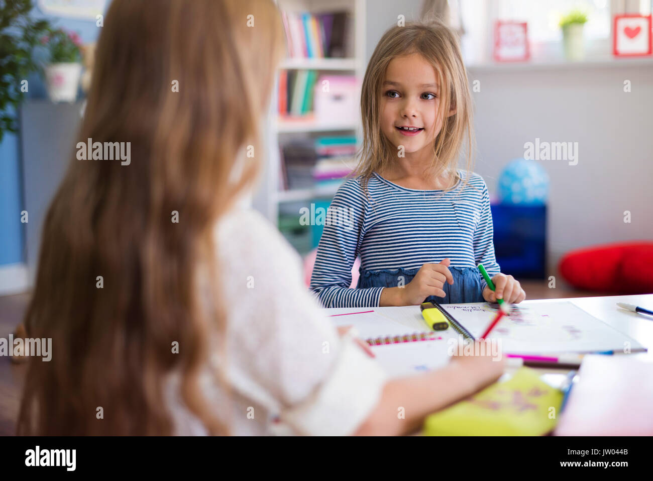 Small talk during the drawing some pictures Stock Photo