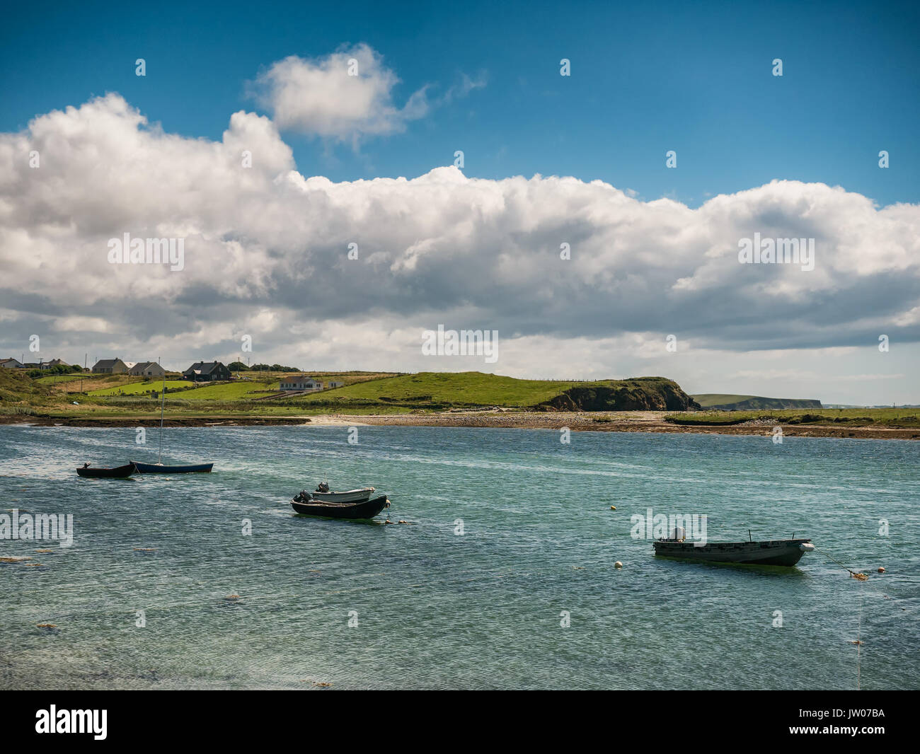 Traditional Irish fishing boats vessels in county Galway, near Letterfrack, Ireland Stock Photo