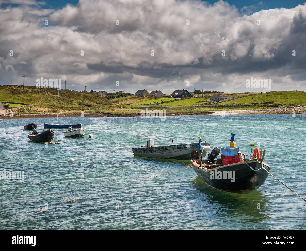 Traditional Irish fishing boats vessels in county Galway, near Letterfrack, Ireland Stock Photo