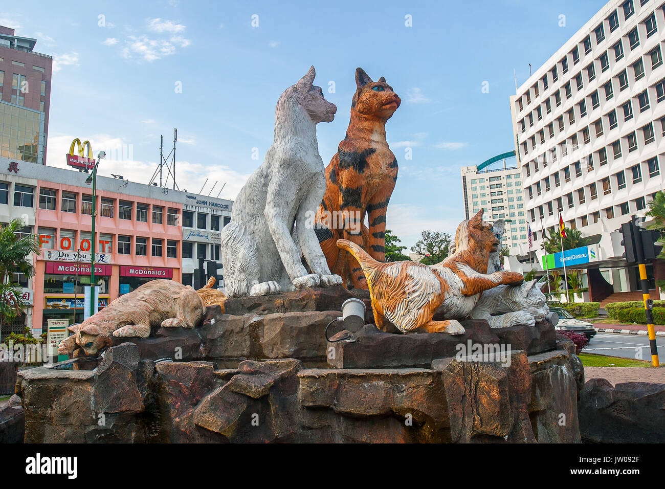 Statue of cats in Cat Lovers city Kuching, Borneo, Malaysia Stock Photo