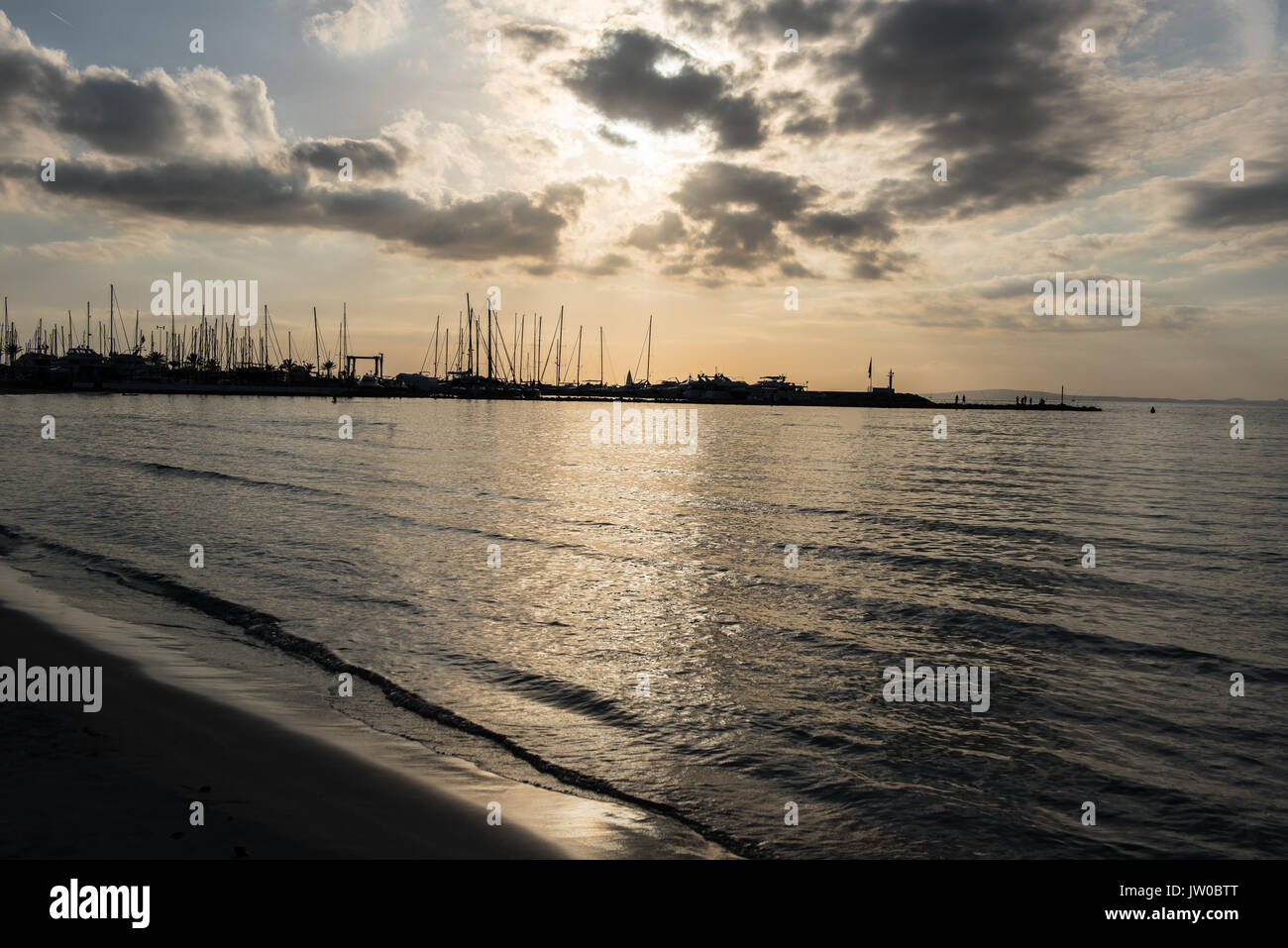 Siluette of the harbour in s'Arenal on Majorca Stock Photo