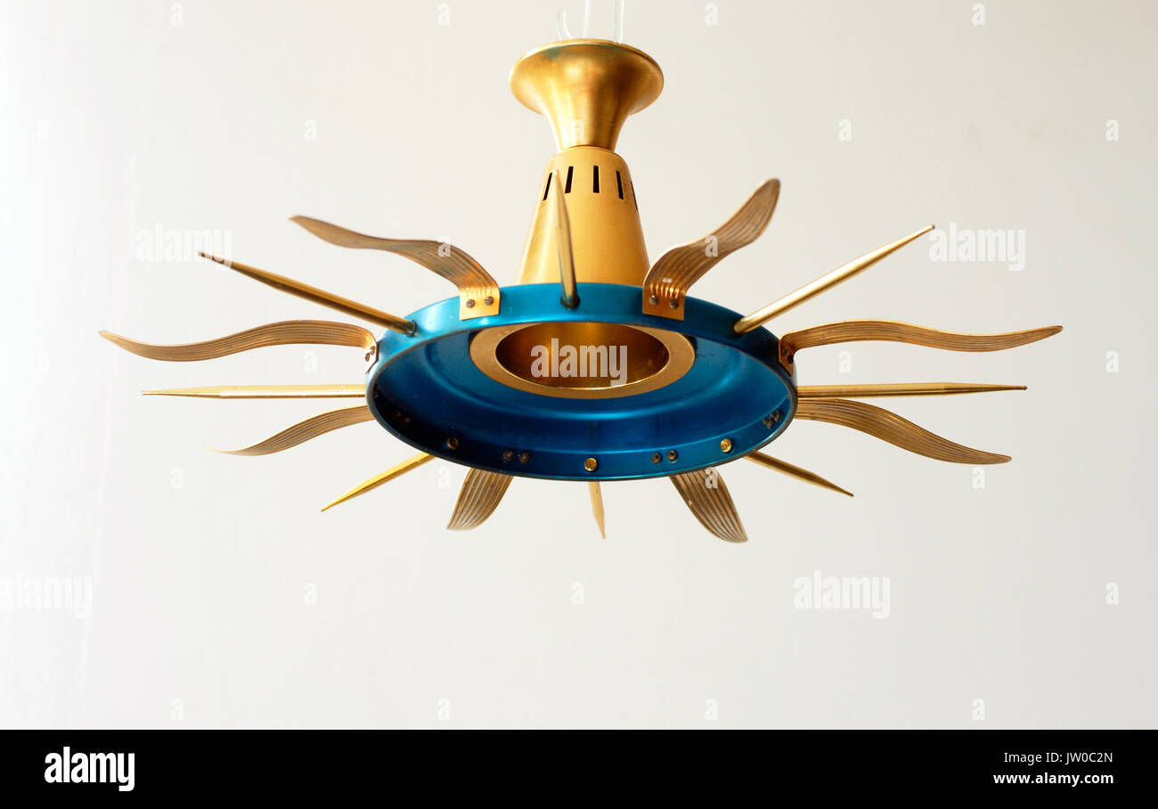 Vintage ceiling pendant lamp made by anodized aluminum, colored blue