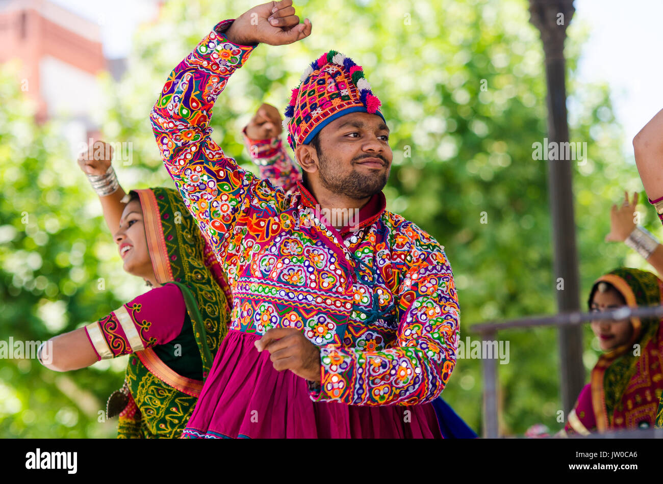 Badajoz, spain - july 15, 2017. Indian dancers during the celebration of the international folkloric festival in Badajoz Stock Photo