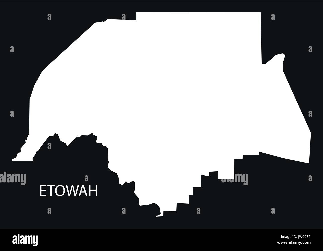 Etowah county map of Alabama USA black inverted illustration Stock