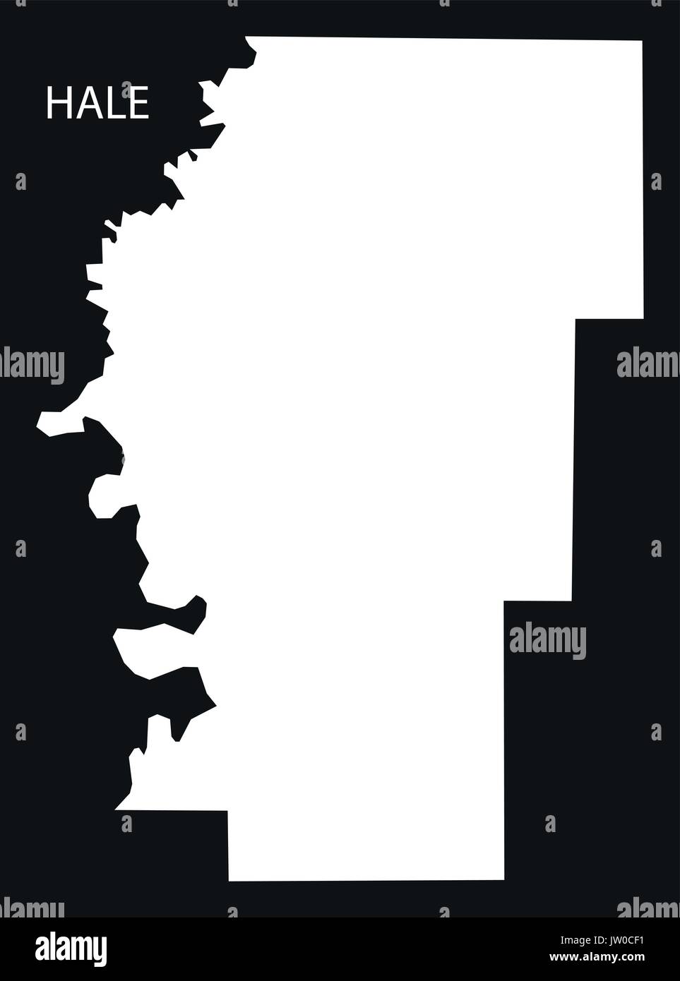 Hale county map of Alabama USA black inverted illustration Stock Vector