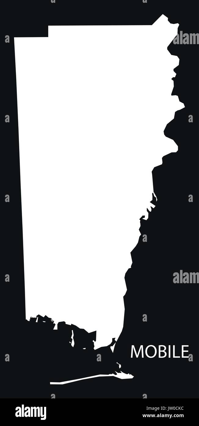 Mobile county map of Alabama USA black inverted illustration Stock