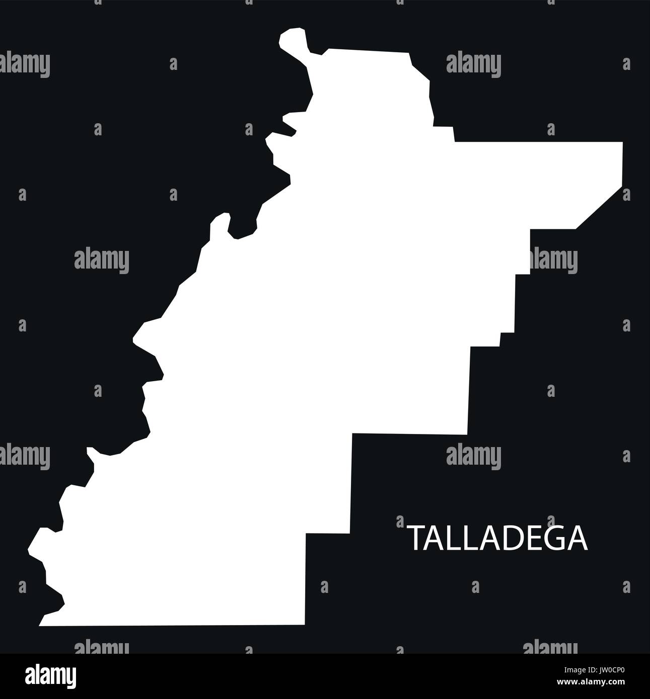 Talladega county map of Alabama USA black inverted illustration Stock
