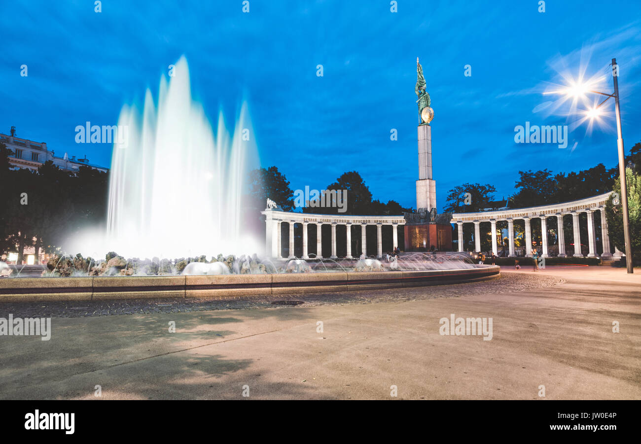 Heroes monument of the Red Army in Vienna, Austria at night Stock Photo