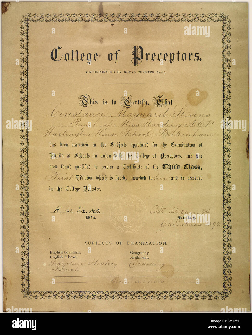 College of Preceptors Stock Photo - Alamy