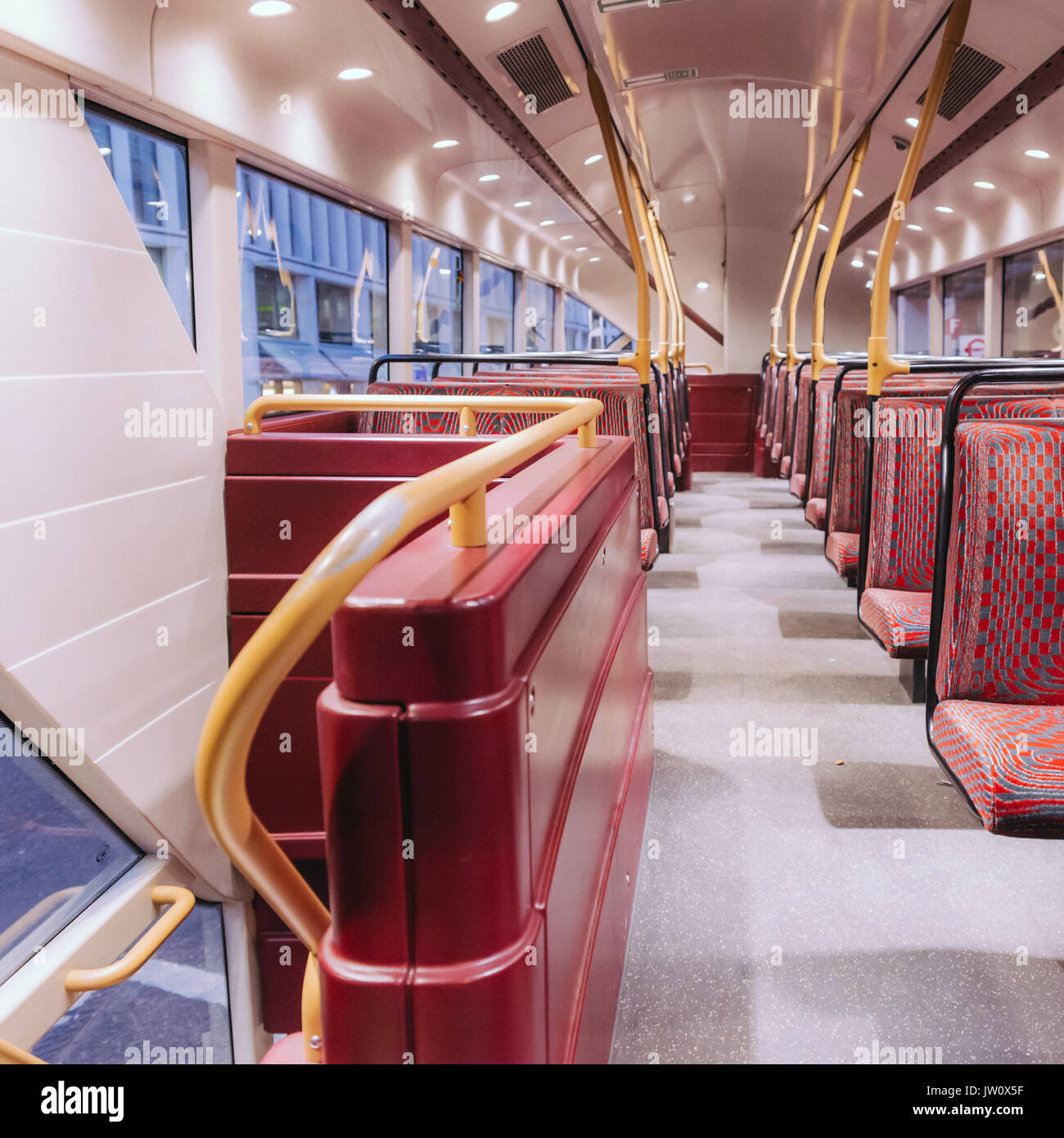 On the second floor of a modern London double decker bus (Routemaster) Stock Photo